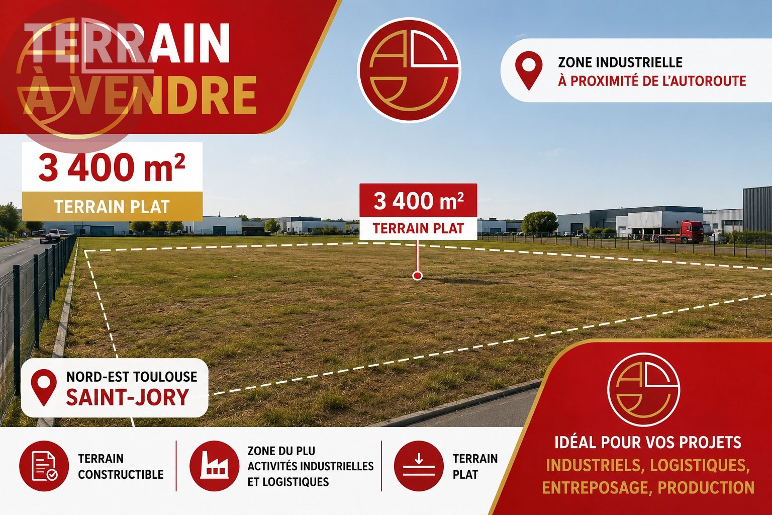 A vendre Terrain 3 400 m² Saint-Jory