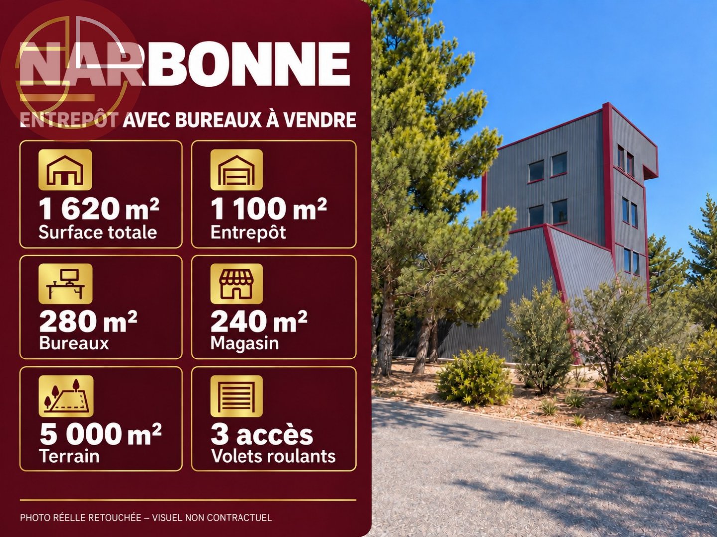 A vendre Entrepôt 1 620 m² Bages